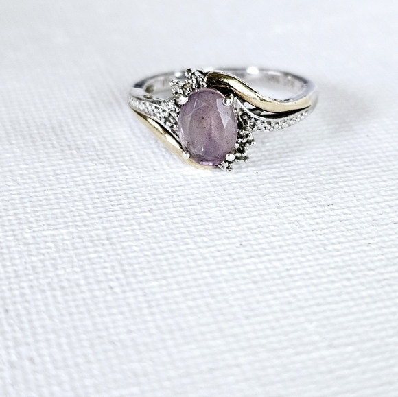 Genuine Amethyst & Diamond Ring in 10k & Sterling Silver Sz 7! - Picture 3 of 6